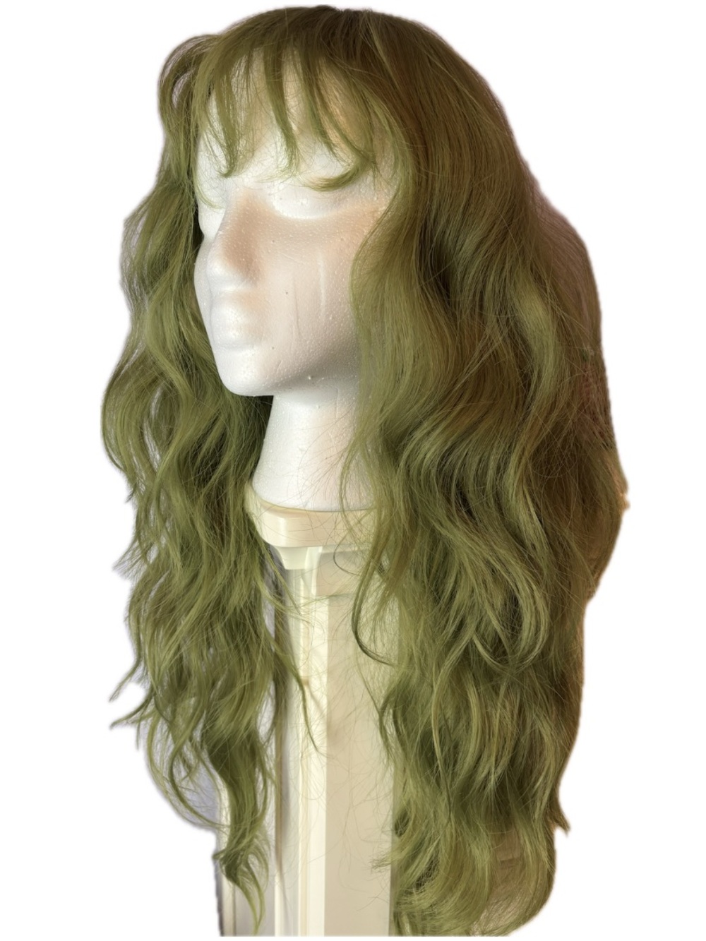 Long Wavy Olive Green Women’s Wig - Unbranded - Picture 6 of 8
